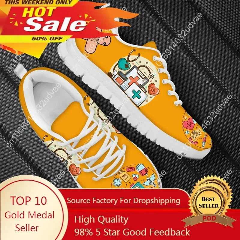 Оранжевые женские повседневные кроссовки на плоской подошве для медсестер