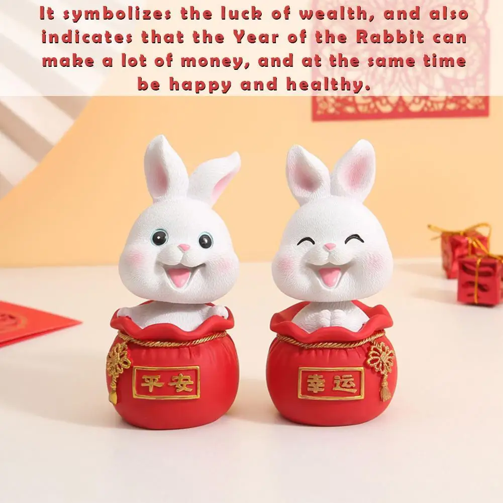 

Resin Rabbit Figurine Bunny Chinese Figurines For 2023 New Year Little Animal Ornament For Home Office Table Top Dec