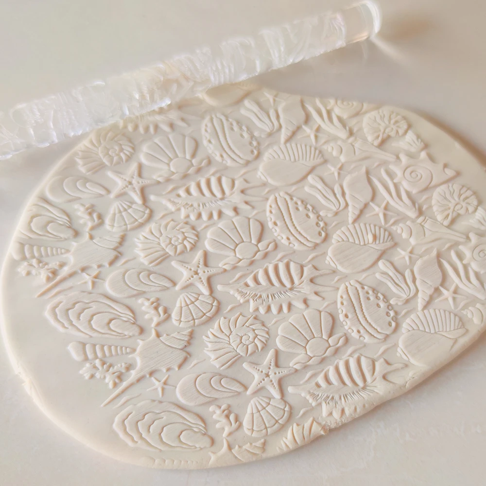 

Скалка для рисования ракушек жемчужин морских звезд пляжной глины DIY подарок для рукоделия текстурированная акриловая скалка для тиснения