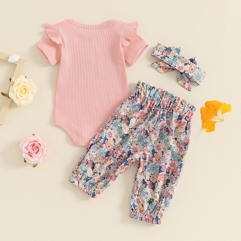 3 шт. детский летний комбинезон с коротким рукавом и цветочным принтом