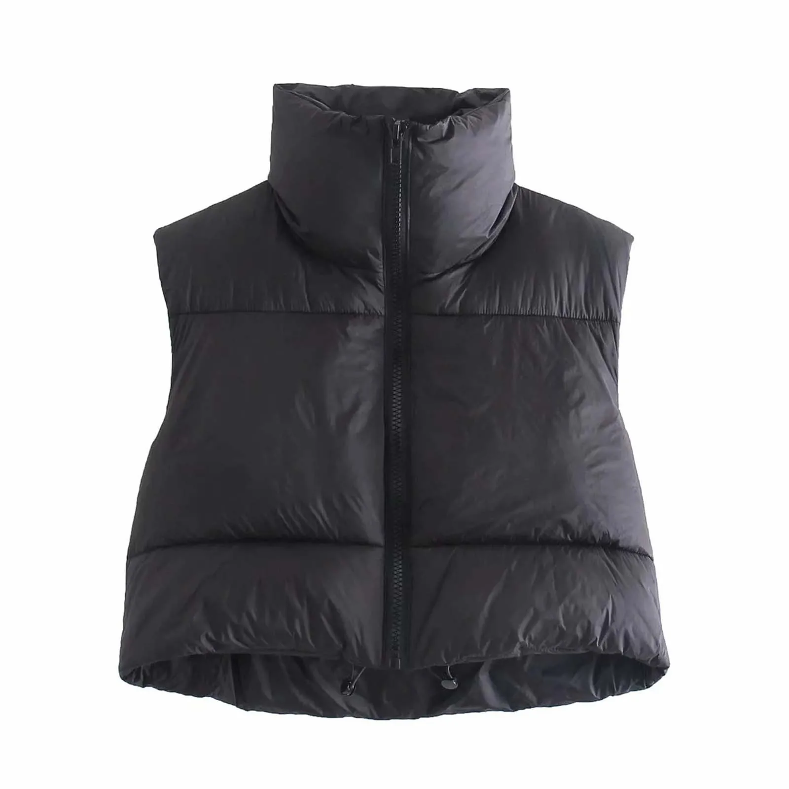 

Women's Solid Color Turtleneck Padded Down Vest: Versatile Layering Sleeveless Jacket For Outdoor Wear Winter Plaid Vest