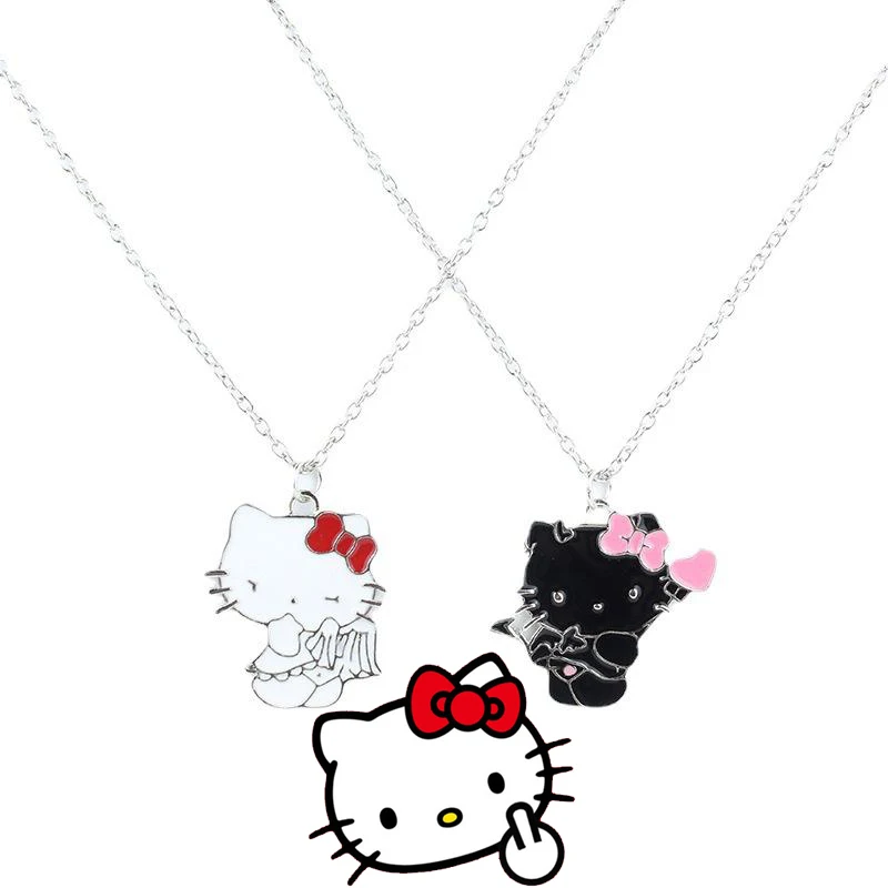 

Ожерелье Kawaii Sanrioed Hello Kittys с героями мультфильмов, черно-белое ожерелье, аниме милые подружки, цепь для свитера для мужчин и женщин