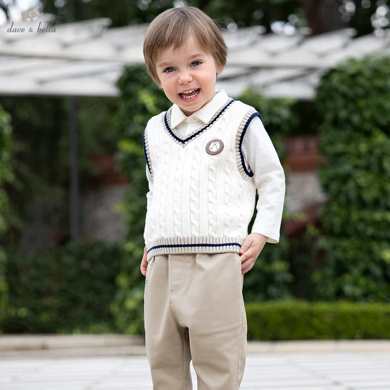 

Dave Bella Autumn Boy's V-Neck Sweater Vest 100% Cotton Teen Kids Waistcoat School Girls Sweaters For 2-11 Years DB3222629