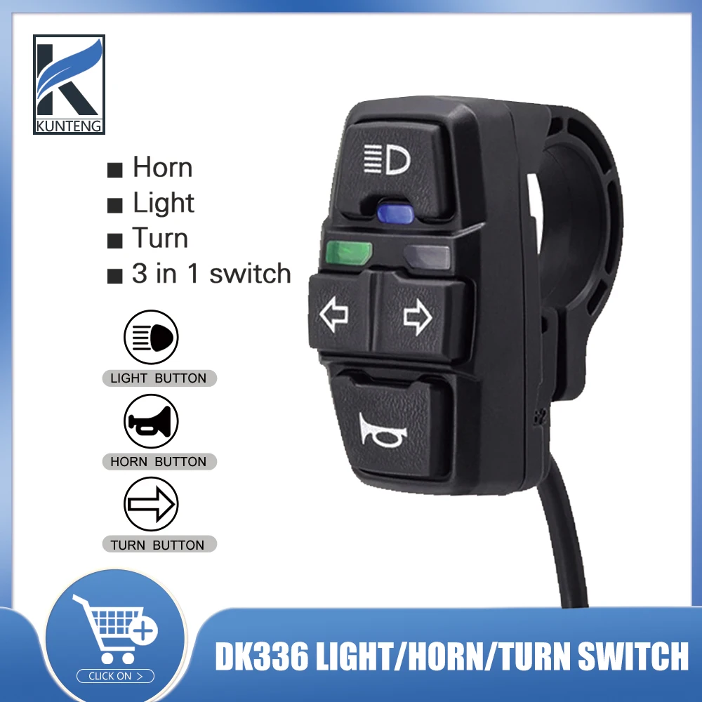 Ebike Wuxing DK336 Light  Horn And Turn Switch 12V-72V Lamp and Horn Turning Switch For Electric Bicycle Accessories