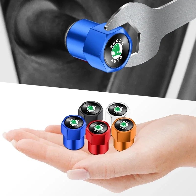 4 шт. колпачки штока воздушного клапана с логотипом автомобиля для Skoda Octavia A5 Superb Old