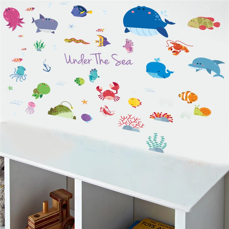 Настенная Наклейка в виде рыбы акулы Кита черепахи Дельфина для детской комнаты