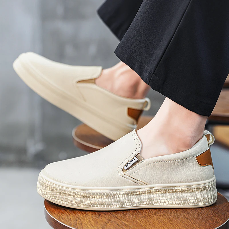 

Men's Loafers Summer Breathable Slip on Walking Shoes for Men Fashion Light Male Slip on Casual Shoes Leather Off White Shoes