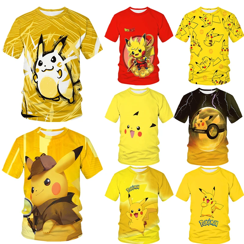 

Летняя футболка с коротким рукавом и 3D-принтом Пикачу из мультфильма Gengar, футболка с круглым вырезом, Повседневная Свободная футболка для мальчиков