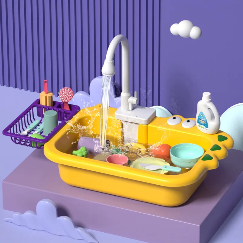 

Детский стол для мытья посуды, игровой дом, имитация электрической посудомоечной машины, раковина для мытья с циркуляцией воды, развивающая игрушка, набор