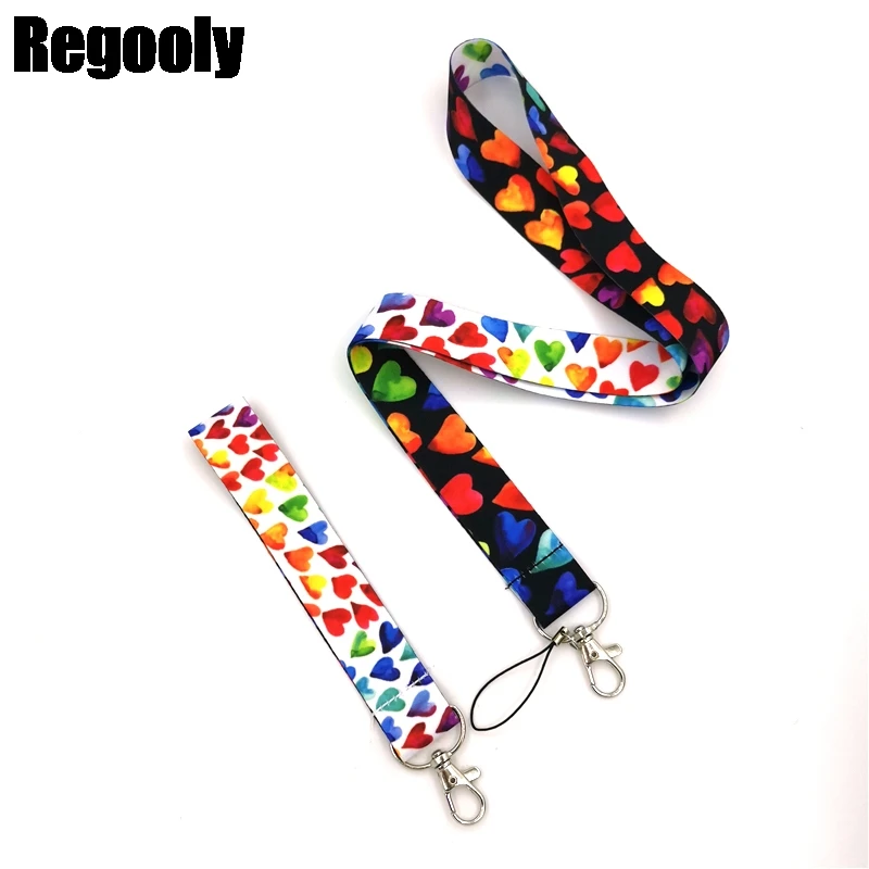 

Rainbow color heart love Neck Strap Lanyards ID badge card holder keychain Mobile Phone Strap Gift Ribbon webbing necklace gift