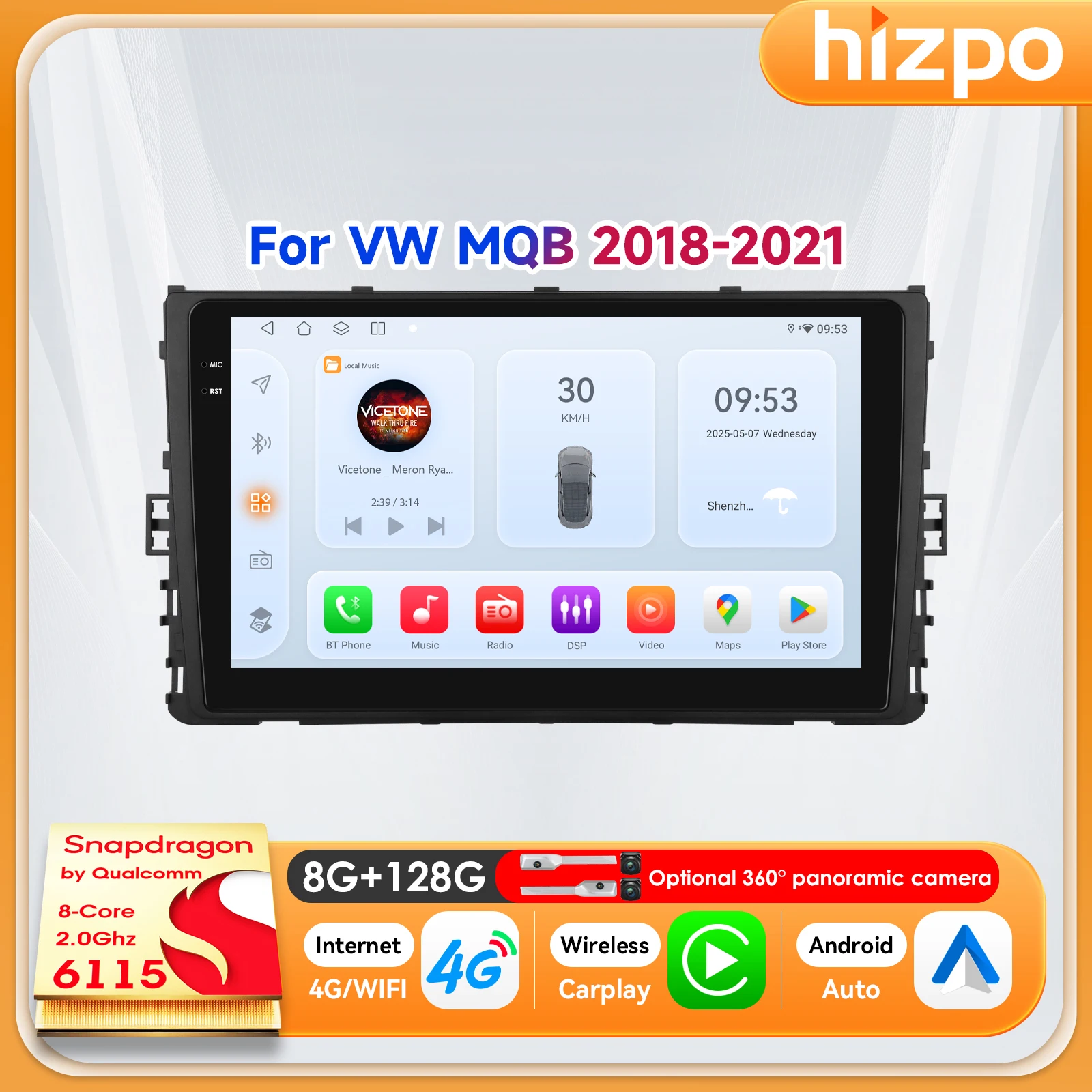 Фото 9-дюймовый стереоприемник Hizpo для VW Volkswagen MQB Polo Plus/T-Cross/Zoals T-Kruis/T-Roc, автомобильный мультимедийный плеер с Carplay и GPS, 8-ядерный процессор №1