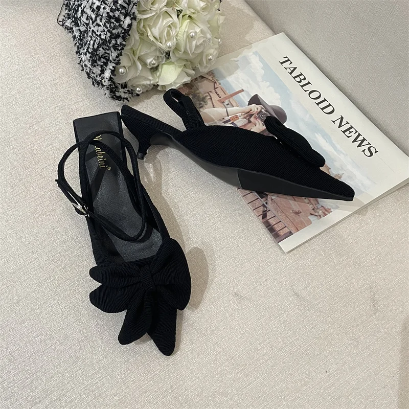 

2022 New Fashion Bowtie Women Sandal Shallow Slingback Flats Ballet Shoes Flat Heel Casual Dress Mules Sandal Fashion All-match