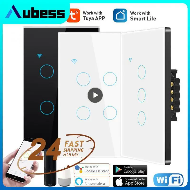 

1~8PCS Aubess WiFi US Smart Switch 1/2/3/4 Gang Light Switch Need Neutral Wire Tuya Smart Life APP Control Support Alexa Google