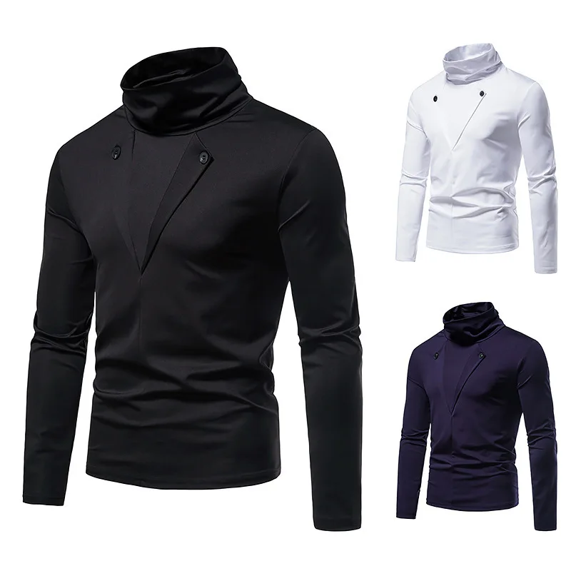 

Spring Autumn Warm High Collar Men's T-shirt Fashion Thermal Underwear Mock Neck Basic Blouse Pullover Long Sleeve Casual Top