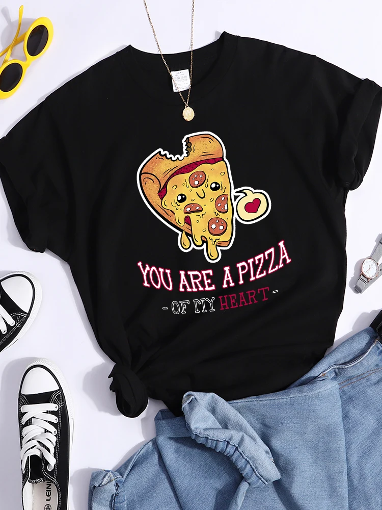 

Женская футболка с принтом «You Are The пицца My Heart», Уличная Повседневная футболка, дышащая модная футболка, летняя футболка в стиле хип-хоп