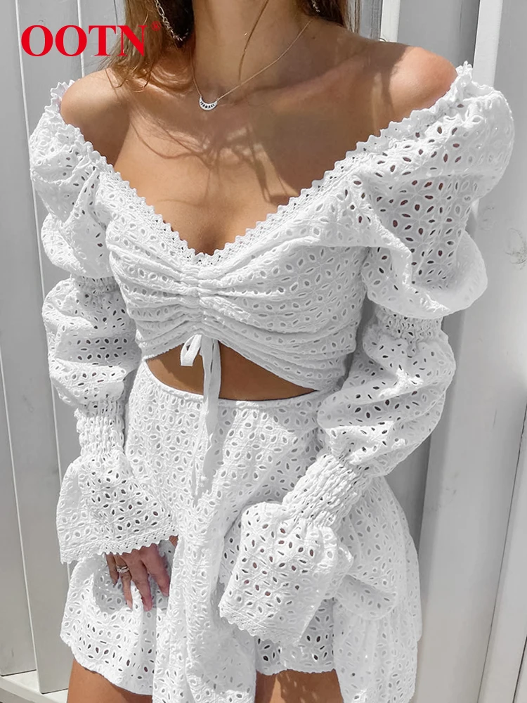 

Женское пляжное мини-платье OOTN, белое платье с рукавами-фонариками и высокой талией, с квадратным воротником