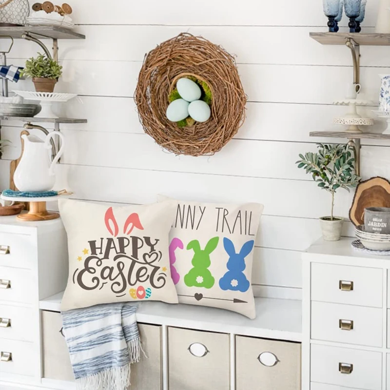 

Easter Pillow Covers 18X18 Set Of 4 Spring Decorations Farmhouse Throw Pillows Cushion Case For Home Decor