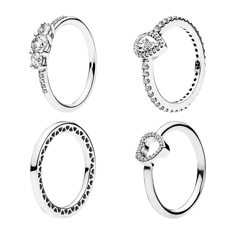 

Silver 925 Original Couple Finger Rings For Women Fine Jewelry Zircon Stones Fairytale Crown Radiant Teardrop Puzzle Heart Frame