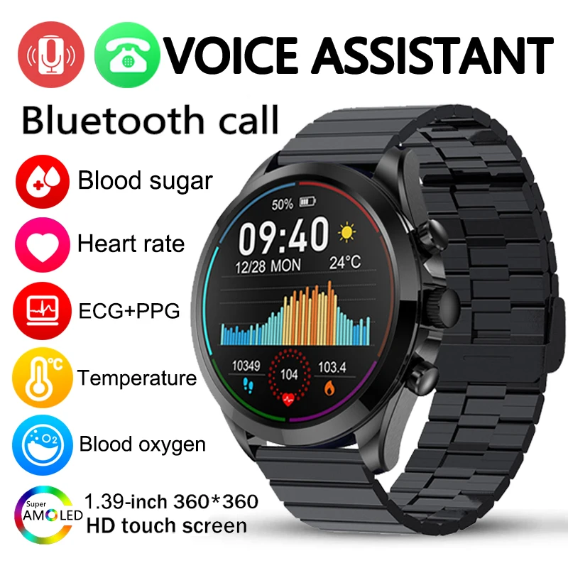 

Bluetooth Call Smartwatch Fitness Tracker Glucose Meter Thermometer Health Watch ECG+PPG Blood Glucose Smart Watch Men 2023 New