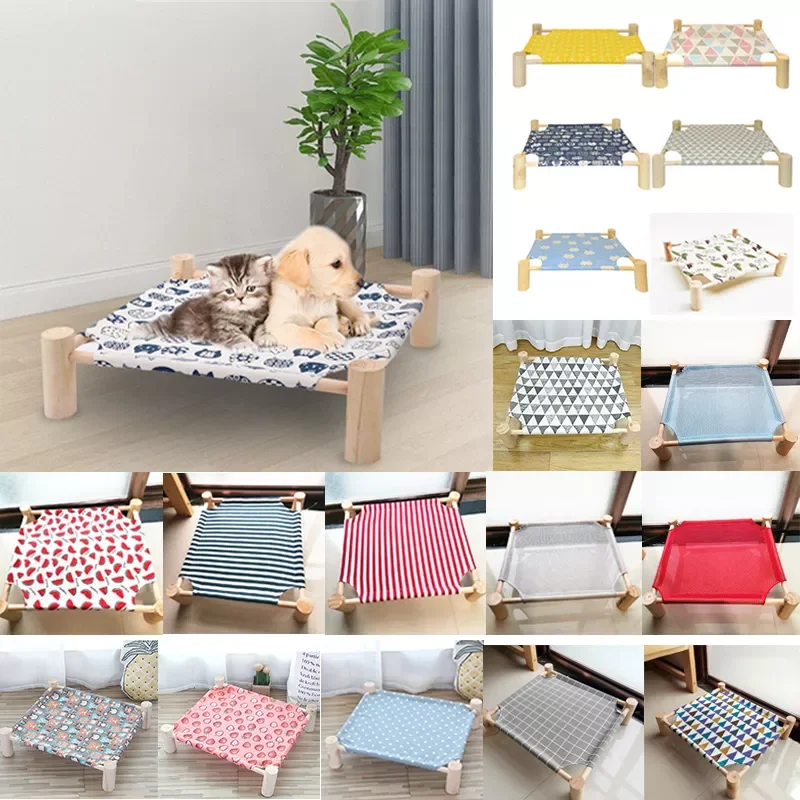 

Canvas Cat and Dog Bed Elevated House Cat Solid Wood Hammock Cat Leisure Bed Cat and Dog Universal Durable Pet Household Supplie