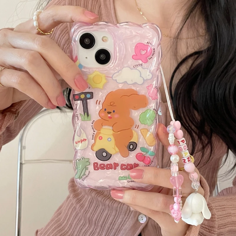 

With Bracket Bicycle Rabbit Cartoon Phone Case For iphone 14 11 13 12 Pro Max Anti-Scratch Shockproof Braided Border Back Cover