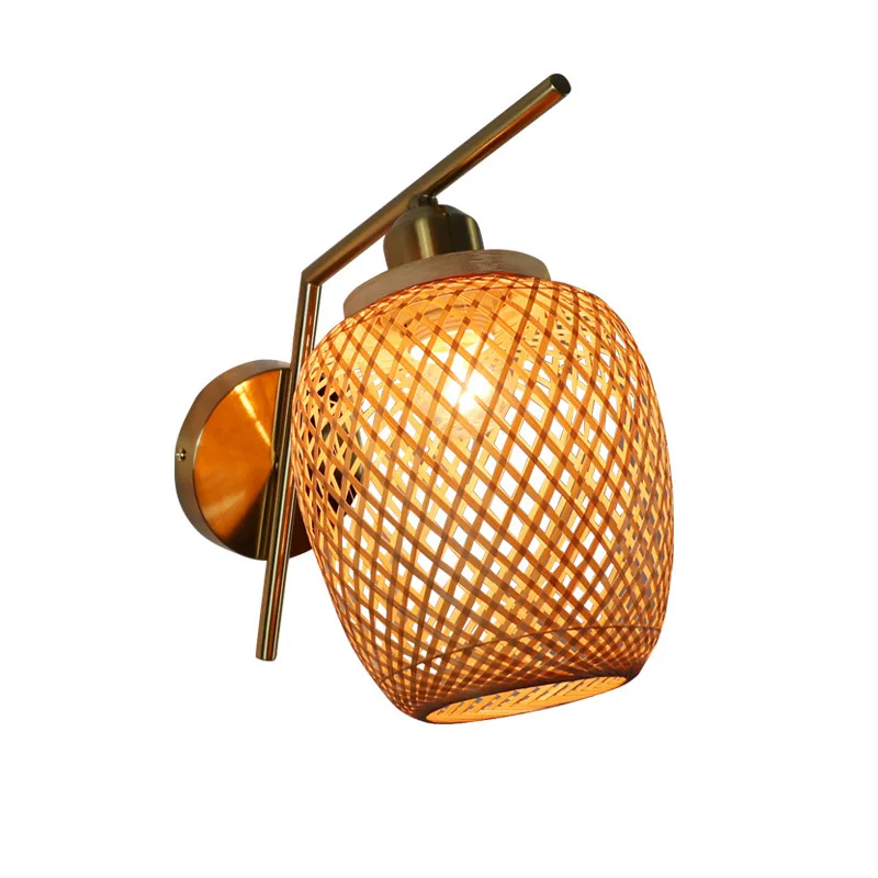 

ZK50 E27 E26 Handmade Bamboo Decorative Lamp Indoor Wall Lamp Tea Restaurant Aisle Bedroom Bedside Bamboo Art Wall Lamp