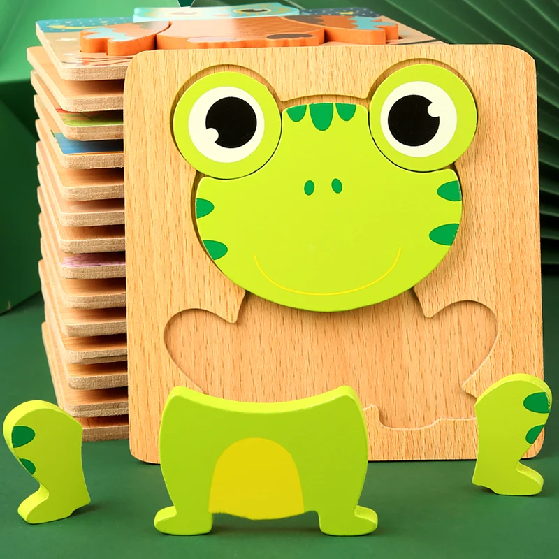 

High Quality 3D Wooden Puzzles Educational Cartoon Animals Early Learning Cognition 3 Years Old Child Puzzle Game Children Toys