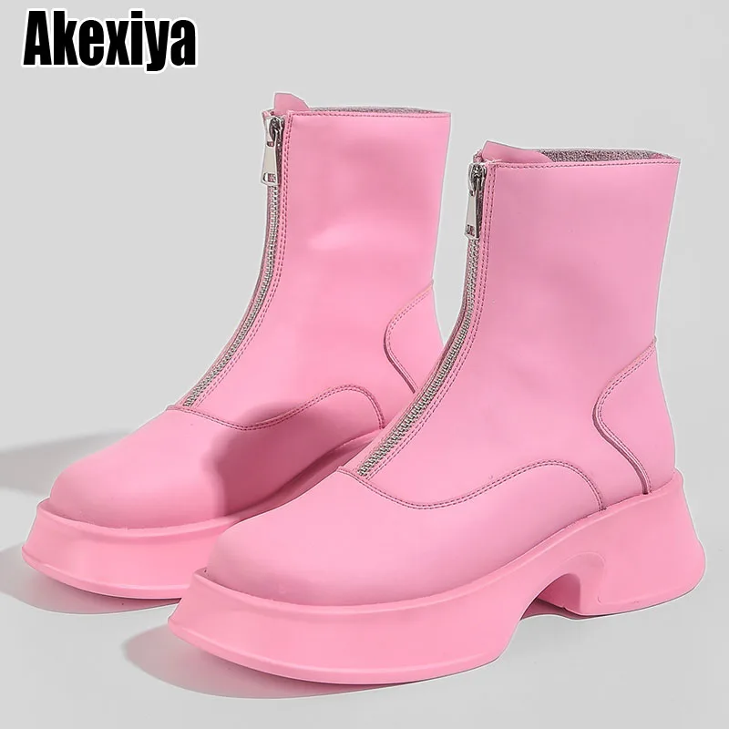 

Genuine Leather Women Boots Winter Woman Shoe Fashion Female Breathable Cowhide Bootie Front Zipper White Boot BC5017