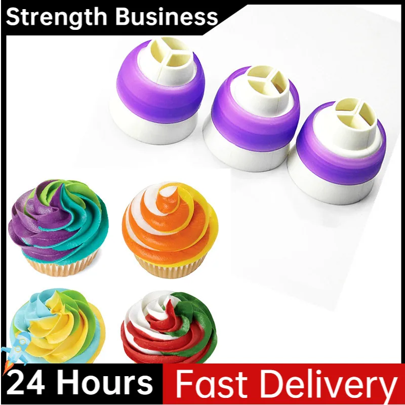 

Dessert Decorators NEW Tri-color Cream Nozzle Coupler Icing Piping Bag Converter Cupcake Cake Decorating Tools 3 Sizes