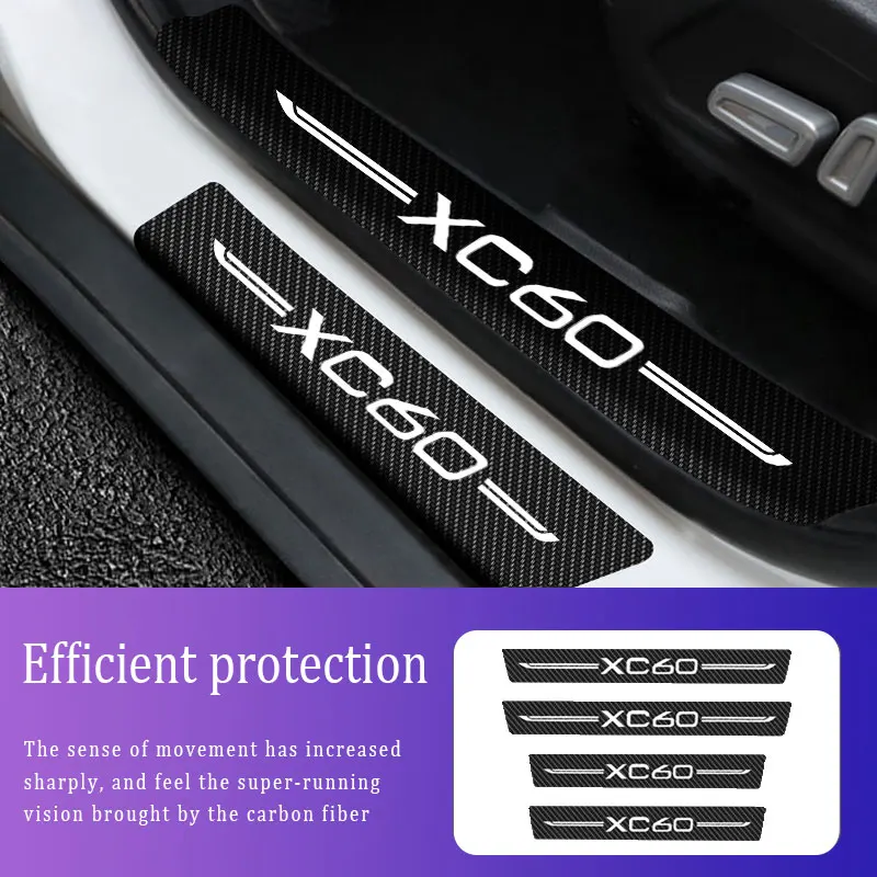 

4Pieces Car Threshold Car Stickers For Volvo XC60 Logo Anti Scratch Door Sill Protector ​Protection Carbon Fiber Car Accessories