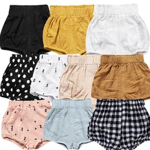 Bombachos Kawaii para bebé recién nacido, pantalones de PP, algodón y lino, pantalones cortos triangulares de lunares sólidos para niñas, pantalones de verano para niños pequeños, 0-3 años