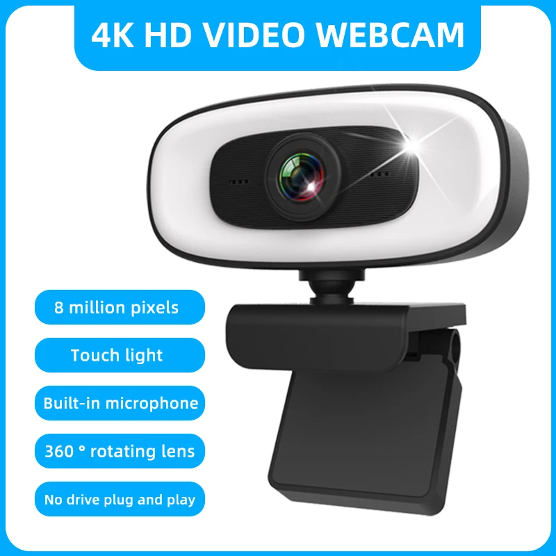 4k webcam pc laptops portable 2k 1080p webcam live streaming flexible full hd web camera for computer with microphone with light free global shipping