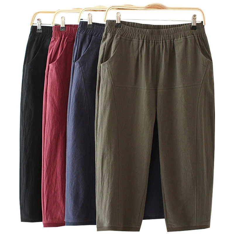 

Fashion Cotton Linen Harem Baggy Pants Women Summer Solid Lady Casual Capris Pants Loose High Waist Elastic Ankle-length Pants