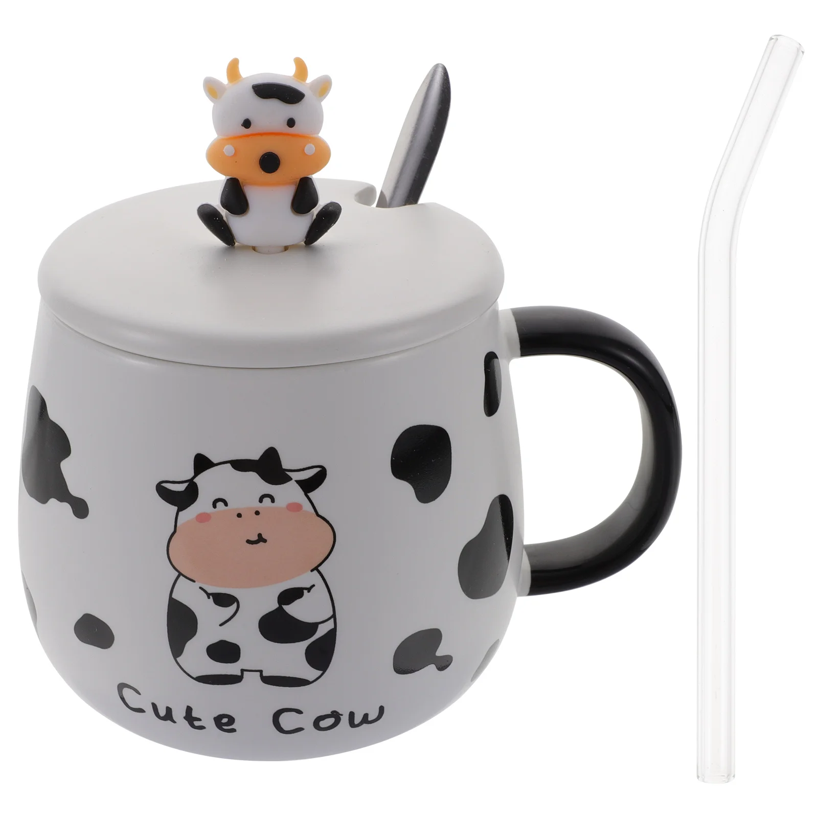

Espresso Cups Cow Thermal Straw Lid Cute Modern Tumbler Handle Cover 12X8.5X13CM Stainless Steel Mug Child