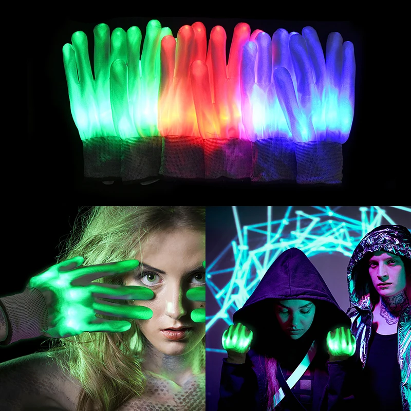 

1 Pair LED Glow Glove Flashing Neon Luminous Glowing Halloween Party Light Gloves Props Stage Costume Christmas Dance Decoration