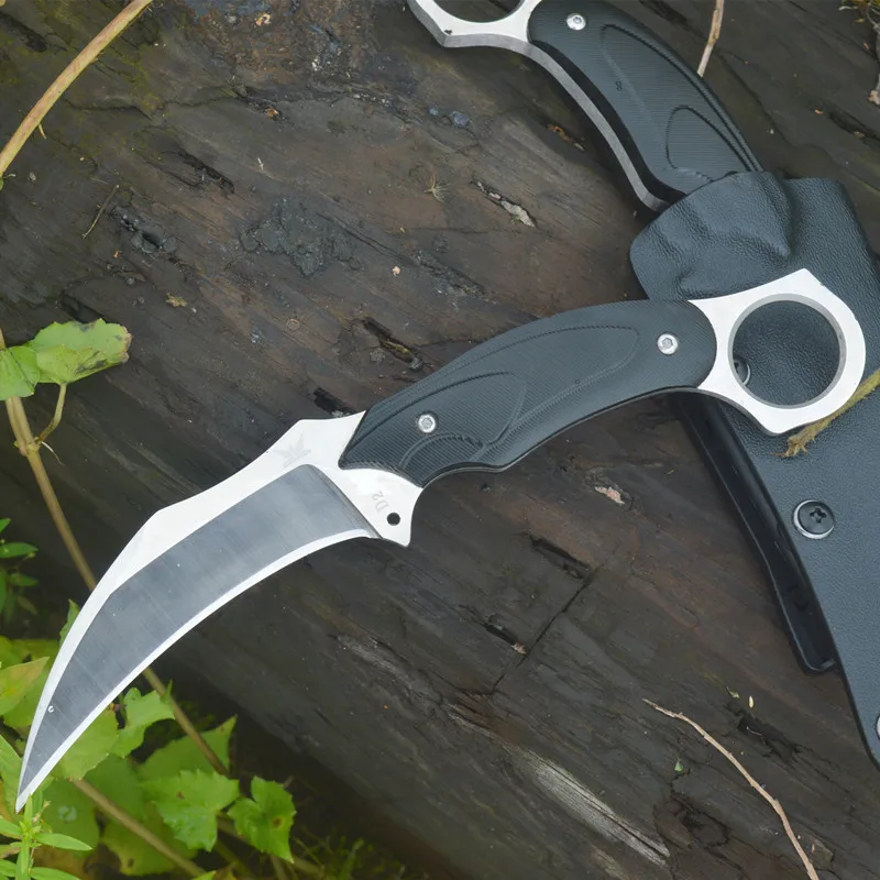 

Охотничий нож Kydex, Тактический Боевой клинок-керамбит, лезвие D2, рукоятка G10, для повседневного использования, выживания