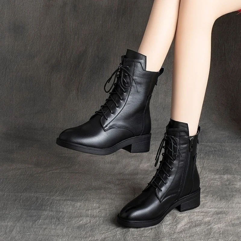 

2022 Luxury Chelsea Boots Women Leather Ladies Boots Chunky Winter Shoes Platform Ankle Boots Slip on Thick Heel