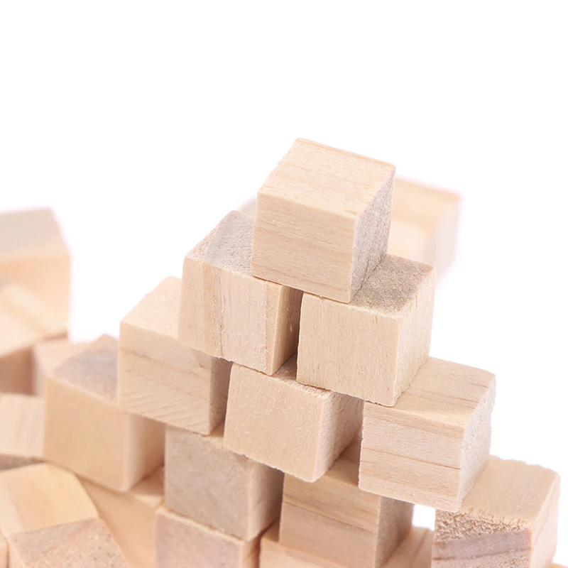 

100 шт. необработанные пустые деревянные квадратные кубики «сделай сам» для работы по дереву
