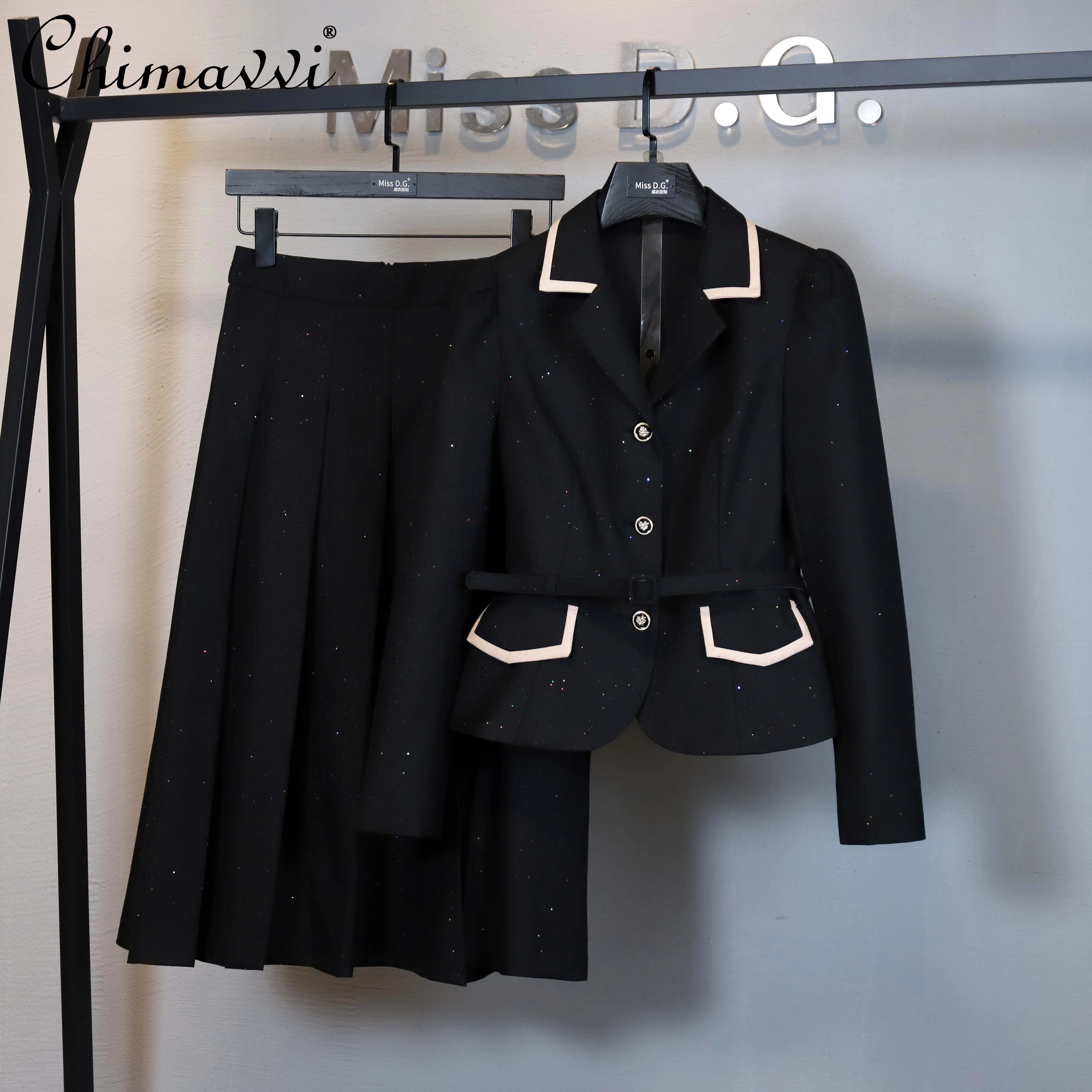 

Высококачественный костюм, Новинка осени 2023, модный элегантный однобортный пиджак с длинным рукавом и юбка, элегантный офисный Женский комплект из двух предметов