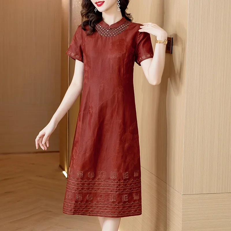 Высококачественное шелковое платье с красным облаком в молодом стиле из