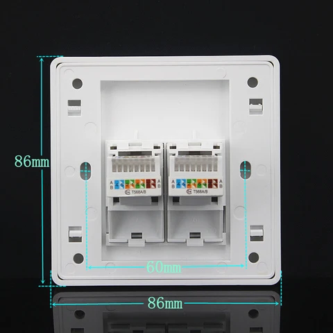 Разъем rj45, модульный, 2 порта, cat5e cat6, Keystone, настенная лицевая панель, лицевая панель, белая настенная розетка без инструментов, 86 мм