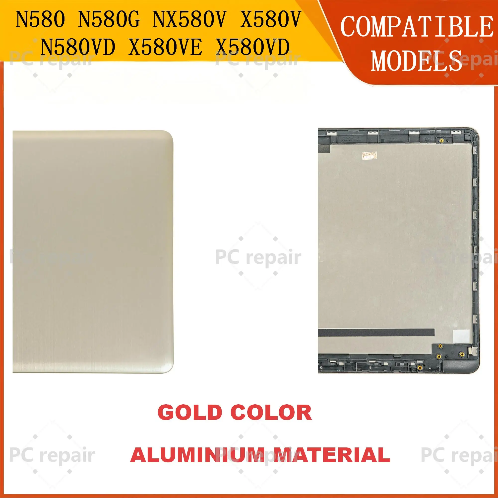 Фото Ремонтная крышка/крышка-рамка для ноутбуков N580 N580G NX580V X580V N580VD X580VE X580VD N580VE M580V, верхняя крышка, петли, замена, пластик/металл №2