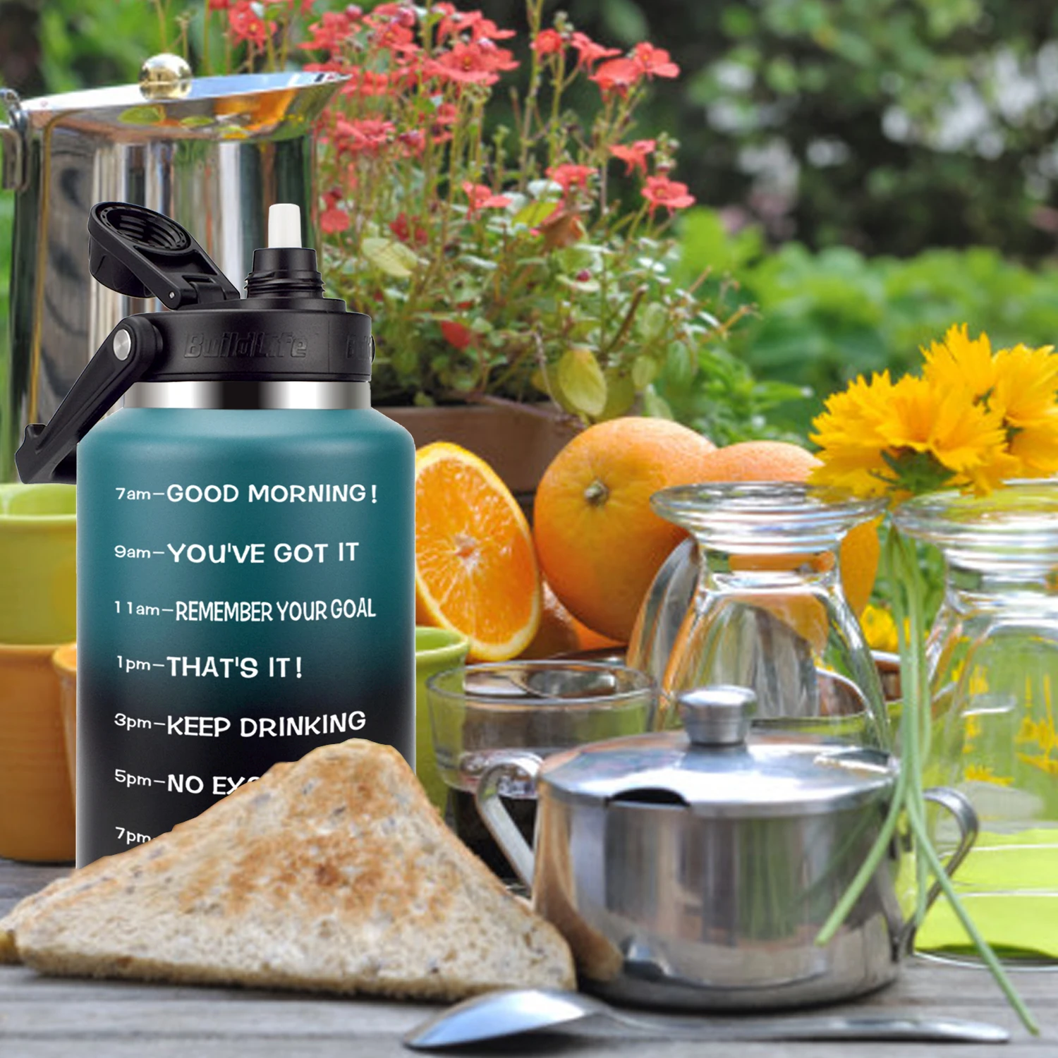 Quifit Нержавеющая сталь бутылка для воды 2L 64 унций с соломенная шляпа вакуумной