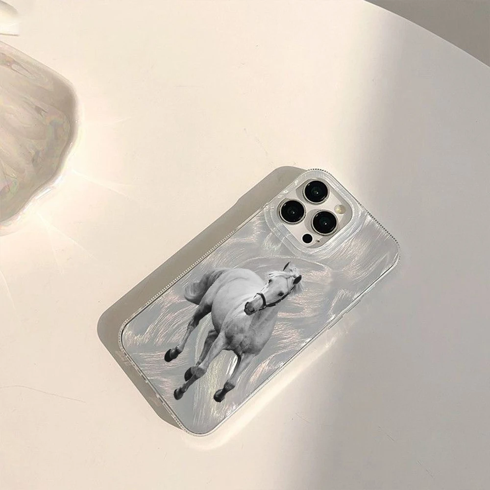 Красивый белый черный чехол для телефона с изображением лошади OPPO A98 A96 A95 94 A93 A92 A79