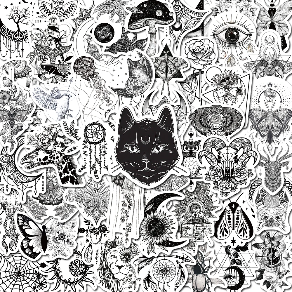 

10/50PCS Black and White Aesthetic Gothic Graffiti Stickers For DIY Toys Notebook Luggage Motorcycle Laptop Refrigerator Decals