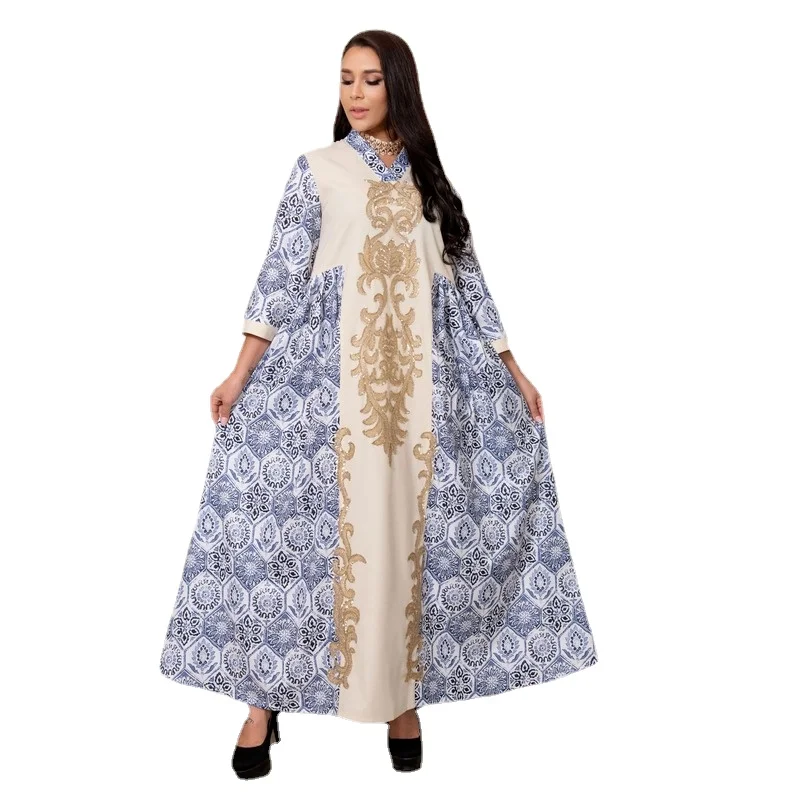 

Vintage Ethnic Sequins Embroidery Abaya Dress for Women 2022 Middle East Arab Oman Moroccan Caftan Dubai Muslim Clothes