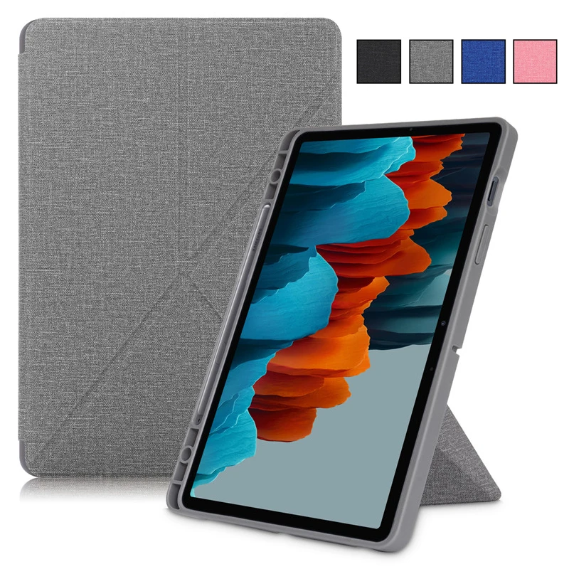 

Умный чехол для Samsung Galaxy Tab S7, чехол с держателем для карандашей, Мягкая тканевая подставка, чехол для планшета Galaxy Tab S7 Plus, чехол