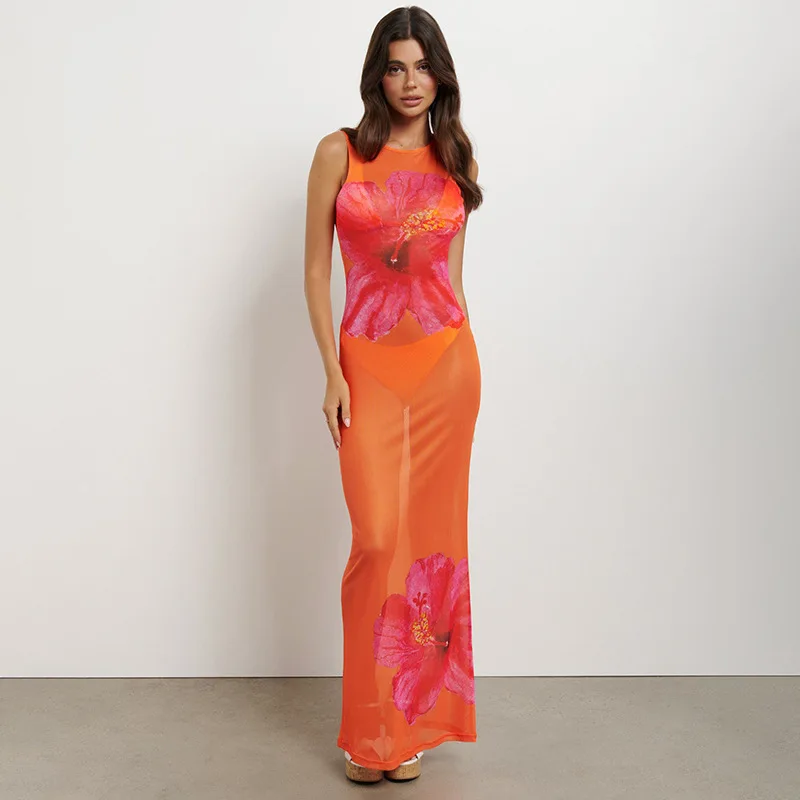 Abrini Женское сексуальное платье макси из полиэстера