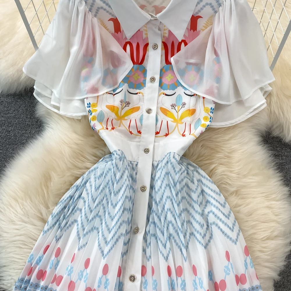 Женское шифоновое Плиссированное Платье однобортное пляжное платье с