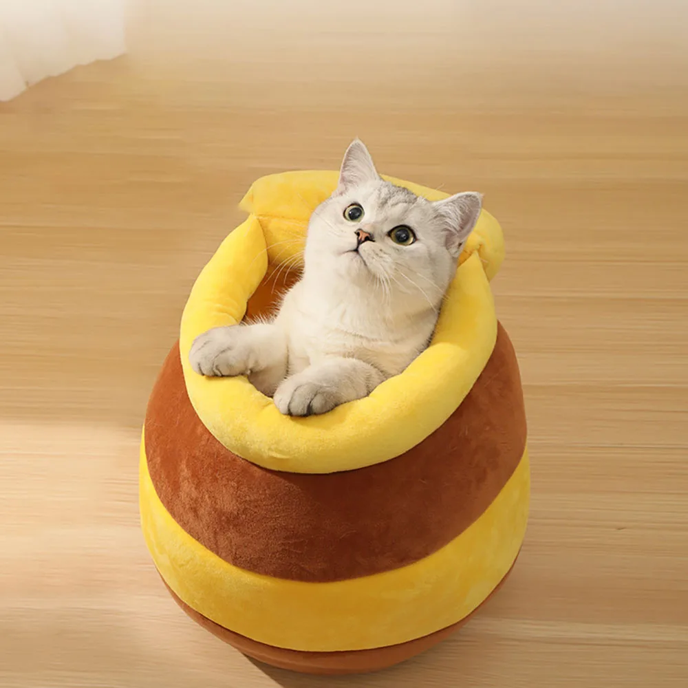 

Cat Nest Honeypot Nest Lovely Close Soft Comfort Detachable Warm Up in Winter Crystal Velvet Cat Accessories Small Dog